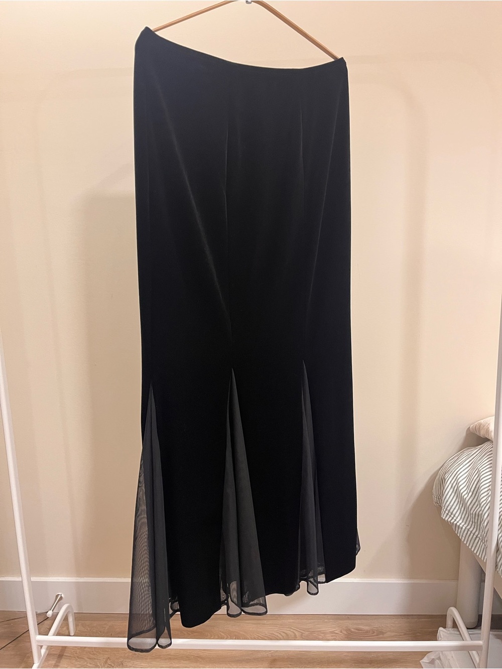 JS Boutique Black Maxi Skirt with Sheer Godet Panels
